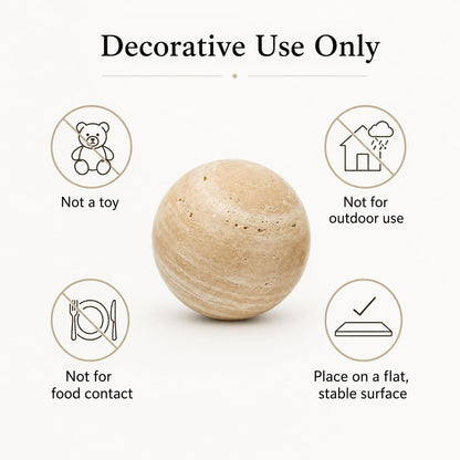 Artisanal Abode Natural Travertine Decorative Sphere, 3.94 Inch Stone Ball Decor, Hand-Polished Beige Orb Accent for Coffee Table, Shelf, Dresser and Living Room