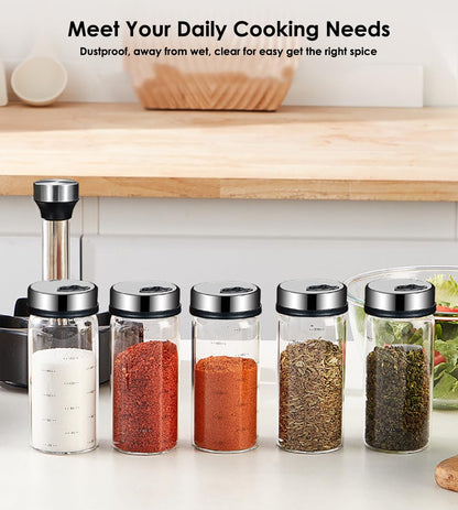 TINMIX Revolving Spice Rack Organizer, Rotating Seasoning Holder Shelf with 5 Large 200ml Glass Jars for Kitchen Countertop Cabinet