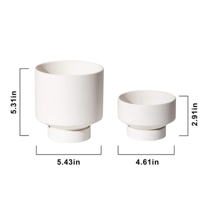 UBEE Plant Pot for Indoor Plants | 5.43 + 4.61 Inch Ceramic Flower Pot | Small Planter Pots with Drainage Hole and Saucer for Herb, Cactus and Orchid, 2 Set, White