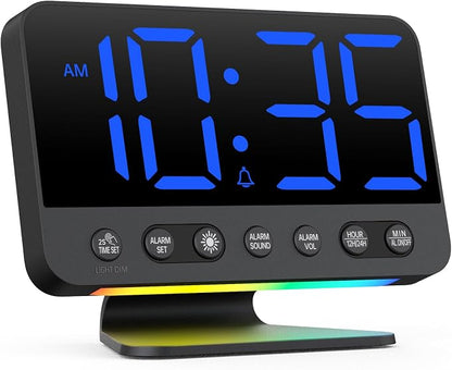 AuroraCalm Digital Alarm Clock with Large Numbers for Bedrooms: Bold Display Readable Across The Room with 5 Level Brightness - 5 Alarm Sounds 8 Night Lights for Kids Seniors Teens - Blue