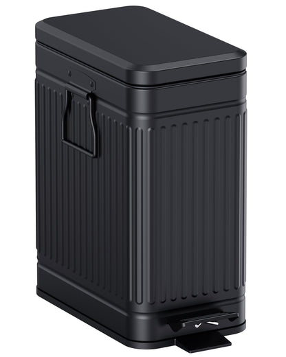 GibHerz Small Trash Can with Lid Soft Close-10L/2.6 Gal Stainless Steel Outdoor Dog Poop Garbage Can-Metal Waste Bins with Pedal for Bathroom Bedroom Office-Black