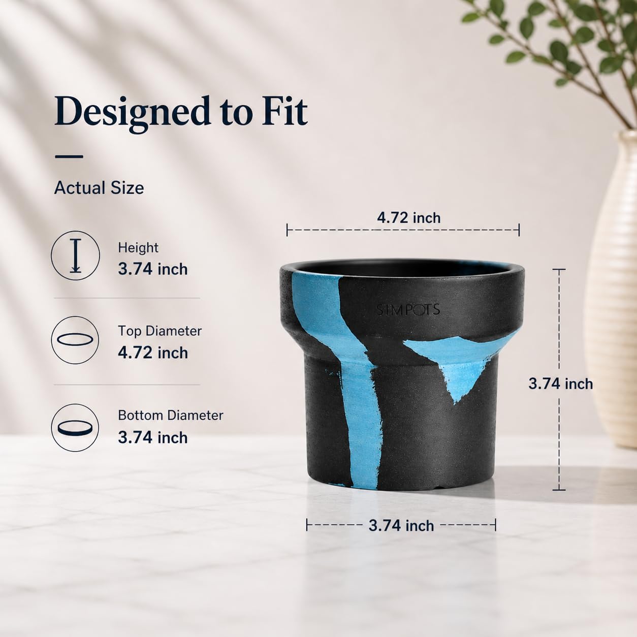ONE ART Modern Planter Pot, Stone & Recycled Ocean Plastic, Frost Proof Indoor Outdoor Plant Pot for Succulents Flowers Herbs, Unique Hand-Finished Pattern, Lightweight Minimalist Decor (Medium)