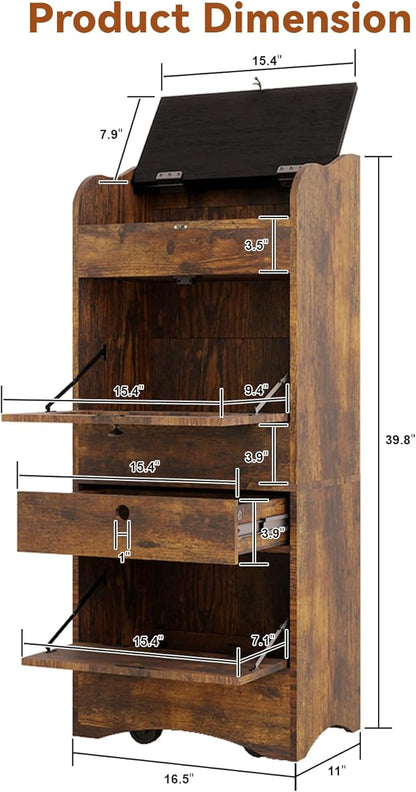 ARTETHYS Potato and Onion Storage Bin with Wheels Movable Bread Box with Lid Rustic Vegetable Organization Cabinet for Kitchen