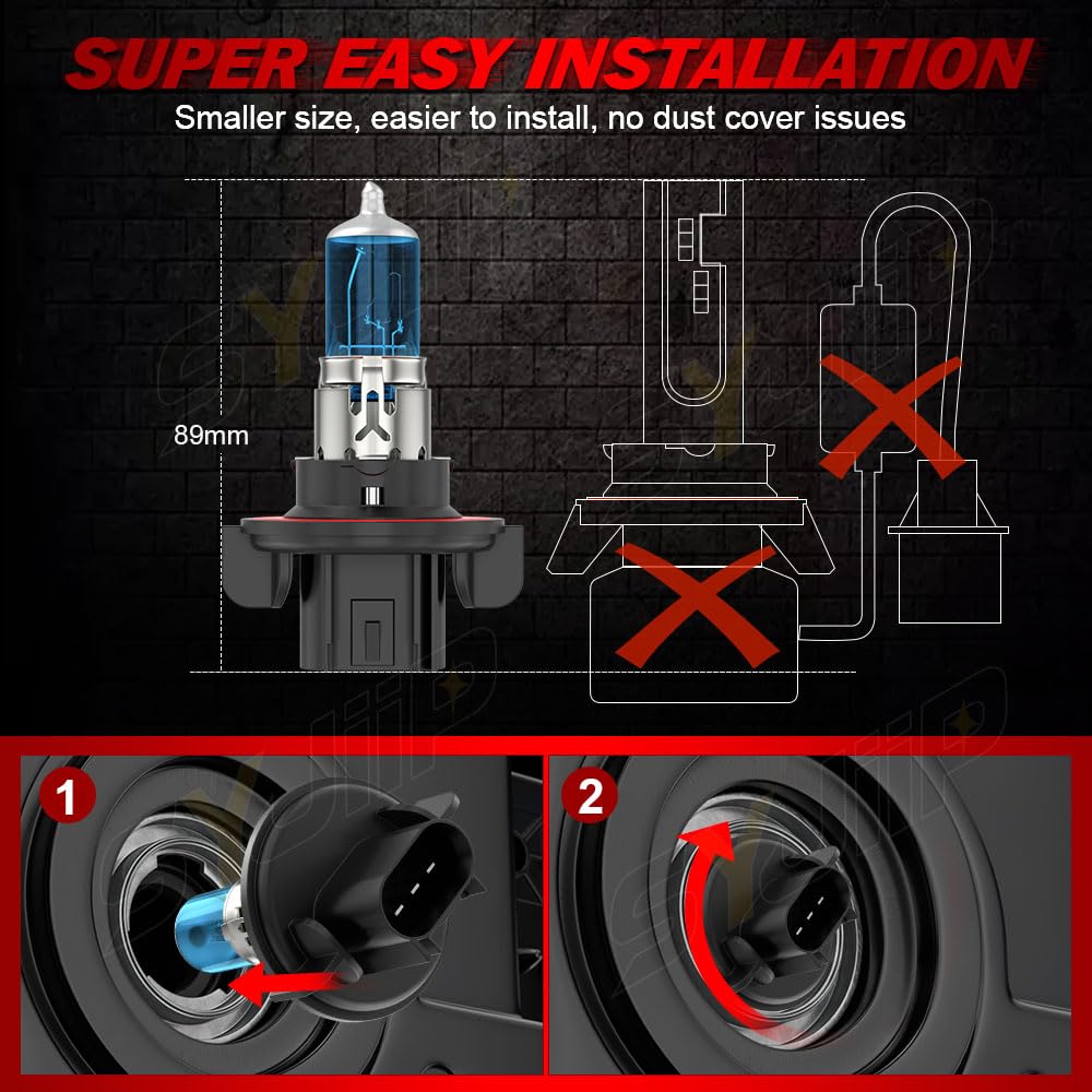 SYJIIP Halogen Headlight Bulbs H13 9008 for Ford F150 F250 F350 F450, 6000K White, 300% Brightness, Plug n Play,