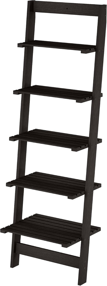Lavish Home 5-Tier Ladder Shelf – 50" Narrow Leaning Wood Bookcase for Small Spaces, Decorative Storage in Living Room, Office, or Bathroom – Black Modern Display Shelf