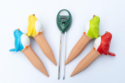 Cotswold Homeware Co 4 Terracotta Bird Plant Watering Devices Plant Waterer Self Watering Terracotta Bird Spikes Self Watering Planter Insert Free Moisture Meter
