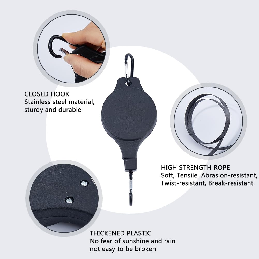 DICOSMETIC 4Pcs Upgraded Retractable Plant Hanger Black Plant Pulley Heavy Duty Hanging Plants Holder Adjustable Hook for Flower Pots Birds Feeder Wind Chimes Plants Grow Lights
