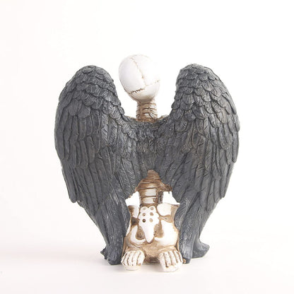 RURAUOGR Kneeling Winged Skeleton Figurines Resin Skull Decorations, Table Decor Statues on Mantel, Shelf, Buffet or Centerpiece (Shape B)