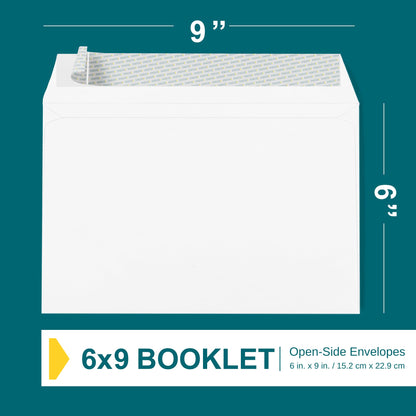 6x9 Booklet Envelopes - 250 Pack - Self Seal Mailing Envelopes - White Letter With Peel & Seal Closure - Open-Side - 28 Lb Paper - Plain for Business and Personal Use