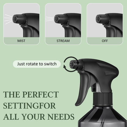 Baderke 2 Pcs Spray Bottle, 16 oz Plastic Spray Bottles for Cleaning 360° Upside Down Sprayer Bottles for Cleaning Solutions, Durable Nozzle W/fine Mist and Stream Setting(Gray)
