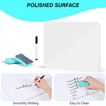 6 Pack Small White Board Dry Erase Boards Classroom Teachers Pack Mini White Boards 9" x12” Personal Whiteboards for School Students Supplies Lapboards l 6 Mini Erasers， 6 Makers Included (6)