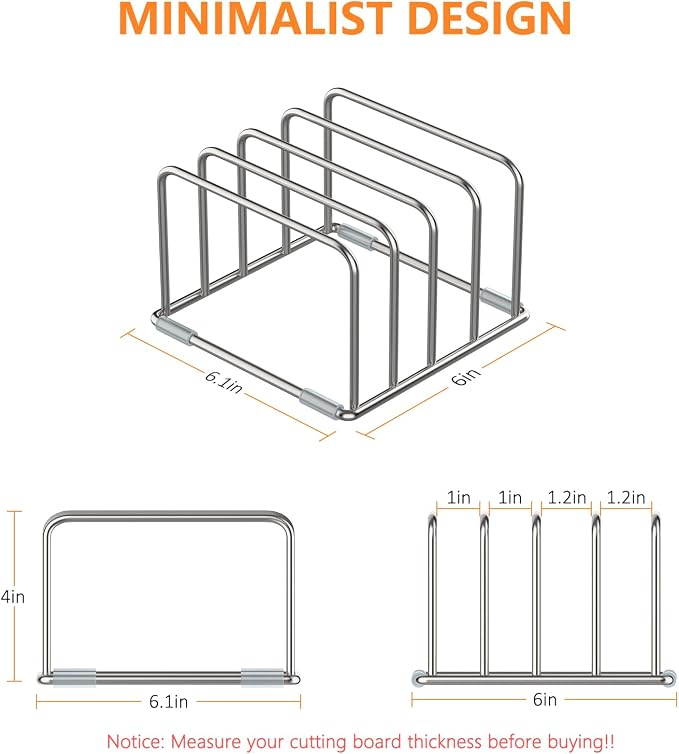 KORRTFID Cutting Board Holder Stand, Chopping Board Storage Rack, Cutting Board Organizer, 304 Stainless Steel Chopping Board Holder, Cookie Sheets Organizer 1.0+1.2 Inch Width Slots(Large)