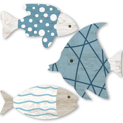 PRESSINART 3 Pcs Wooden Fish Wall Decor Sea Wall Sculptures Fishs Ocean Theme Hanging Art Signs for Lake House Restaurants Shop Bedroom Bathroom Dining Room Kitchen Home Office Garden Decorations