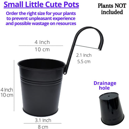 LaLaGreen Small Hanging Planters - 10 Pack, 4 Inch Black Metal Bucket Small Flower Pots for Outdoor Outside, Balcony Railing Hanging, Cute Garden Decor Rail Wall Farmhouse Rustic Deck Porch Succulent