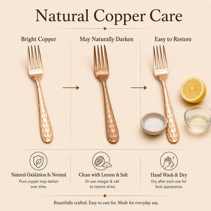 Solid Copper Honeycomb Fork, 7.28 Inch Vintage Dessert Flatware, 1 Piece