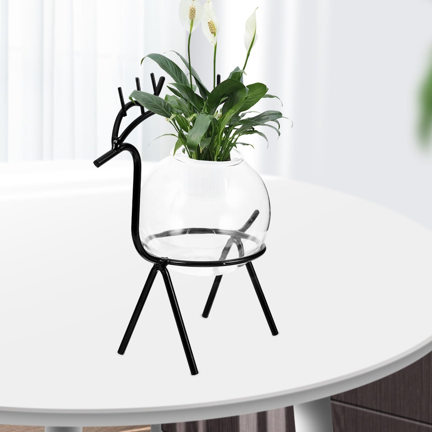 Uonlytech Hydroponic Flower Vase and Glass Plant Container with Metal Stand, Black Desktop Planter for Home and Office Decoration, Nordic Style Terrarium for Succulents and Green Plants