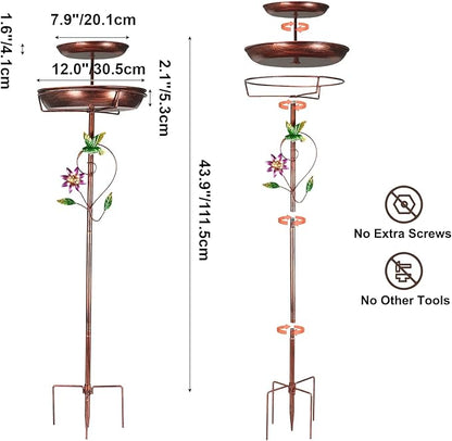 EdenseeLake Double Metal Bird Bath for Outside, 43.8 Inch Upgraded 5-Prong Base Stake Birdbaths Feeder with Detachable Bowls for Outdoors Lawn Patio Yard Garden Decor