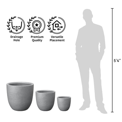 Kante Round Concrete Planter Set of 3, Large Outdoor Indoor Plant Pots with Drainage Hole, 10/14/18-Inch Diameter Flower Pots for Patio, Garden and Home, Gray