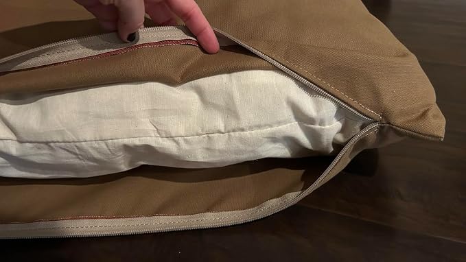 Natural Cotton Canvas Dog Bed – Raw Cotton Filled Pet Cushion Insert, Breathable Eco-Friendly Dog Mattress, Durable Washable Cover with Zipper (Medium Brown, Medium 42"x29"x4")