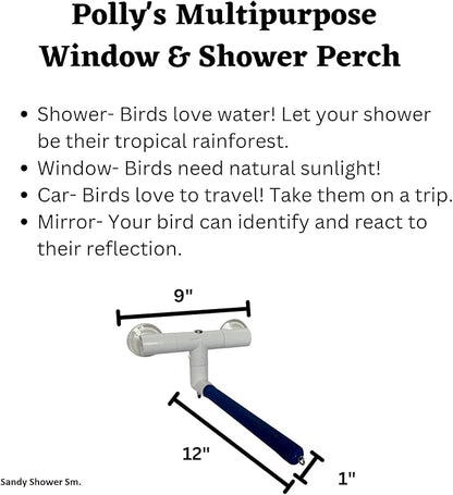 Polly's Portable Window-Shower Perch with Suction Cups for Cockatiels, Macaws, African Greys (Sandy, Small)