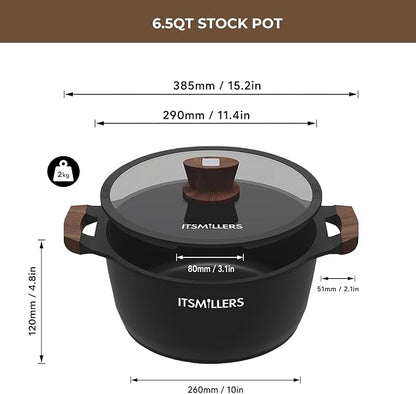 ITSMILLERS Nonstick Stock Pot, 6.5 Qt Soup Stock Pot with Strainer Lid, Induction Cooking Pot with Visible Lid for Pasta,Spaghetti, Ceramic Casserole Makes for Effortless Cleanup