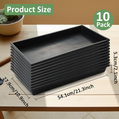 RooTrimmer 1020 Flat Seed Starter Trays 10 Pack, Plastic Nursery Pots Trays & Seeds Potting Plants Tray, Durable Carrying Seedling Starting Tray for Planting (Black)