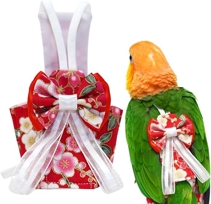 Bird Diaper Cockatiel Clothes Flight Suite, Reusable Parrot Nappy with Waterproof Inner Layer, Cute Pigeon Pants Urine Wet Suit Costume for Conure Macaw (Red,Macaw)