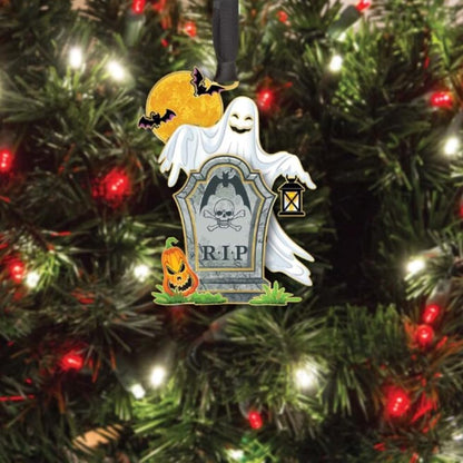 Beacon Design Ghost & Tombstone Hanging Ornaments - Halloween Tree Ornament, 100% Brass Scary Ghost Keepsake Gift, Spooky Full Moon Decor, Shatterproof Christmas or Home Decorations, Made in USA