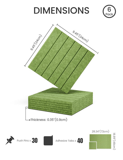 Felt Bulletin Board Tiles -28"x18" with 40 Adhesive Tabs, Cork Board Alternative for Office Decor, Push Pin Board Wall Organizer 6-Pack(Grass Green)