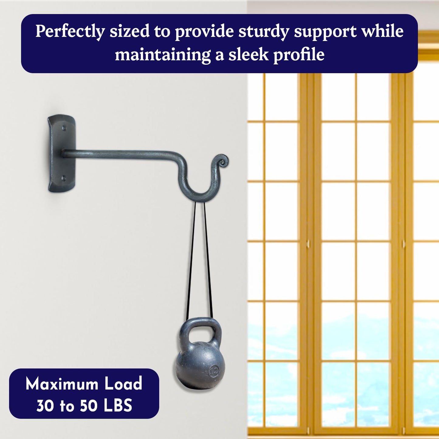 The Metal Magician 2Pc Plant Hangers Outdoor, Indoor, Wrought Iron Metal Hanger Indoor Hook, Heavy Duty Wall Bracket Hooks for Hanging Plants Baskets Lanterns Wind Chimes, Antique Nickel Extended U