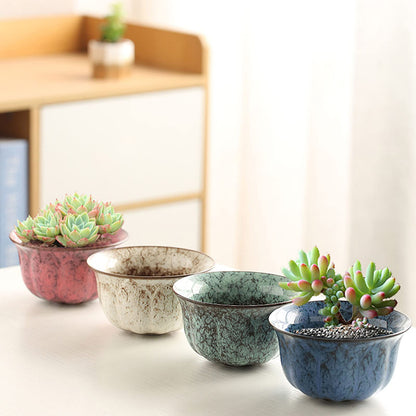 Ceramic Succulent Planter Pot with Drainage Planting Pot Flower Pots Small Planter Pots Flowing Glaze Base Serial Set with Holes