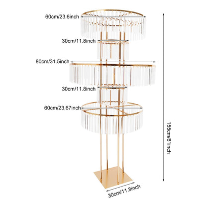 Headery 5 Tiers Round Wedding Centerpieces Vase, 61in Gold Acrylic Flower Stand with Hanging Crystals, Square Chandelier Pedestal Stand for Party Table Decoration Lawn Hotel Opening (Styel-4)