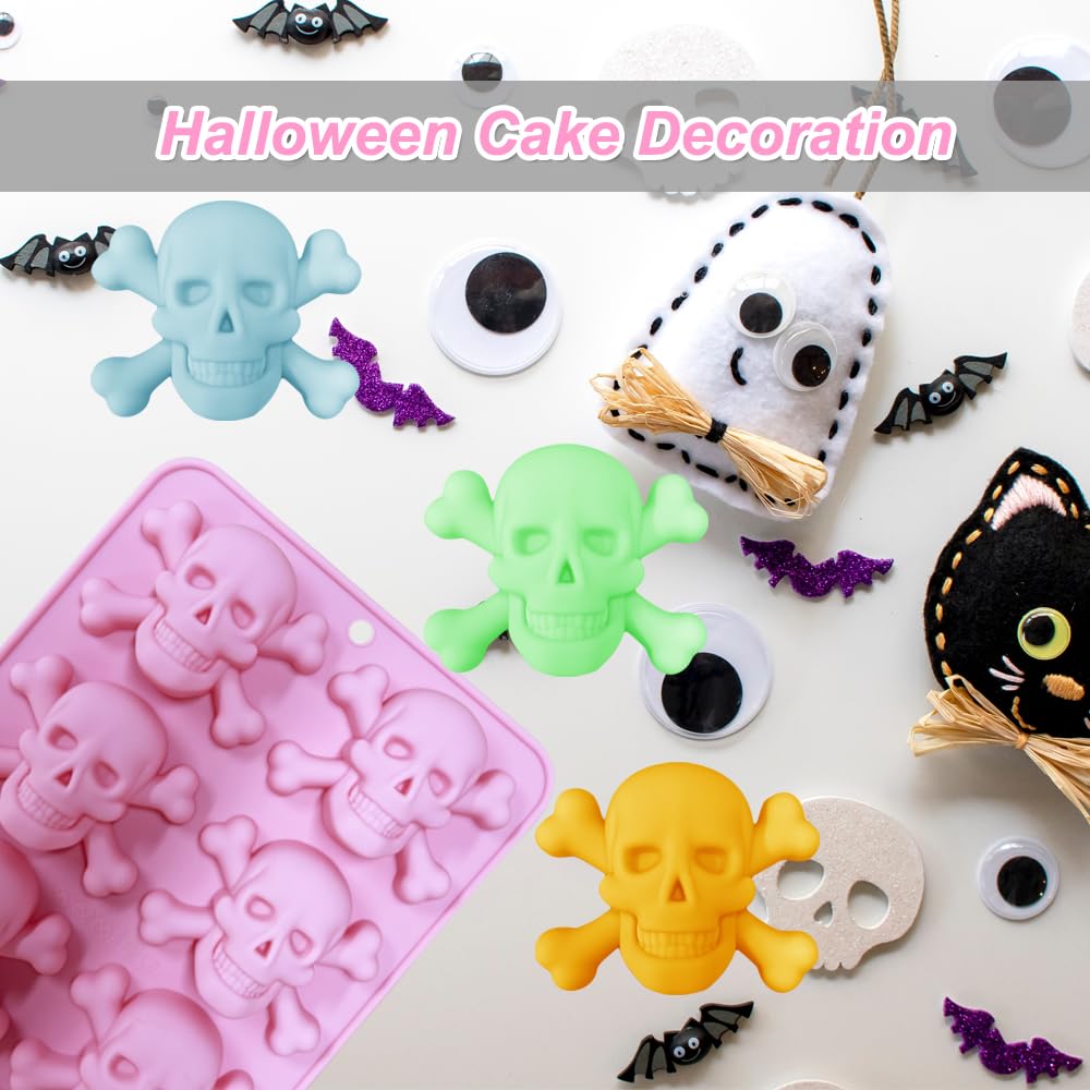 2 Pack Halloween Silicone Cake Molds 6 Cavity Skull Silicone Mold for Aromatherapy Candles Chocolate Candy Gummy Crayon Soap Cake Cupcake Topper Decorations for Halloween Party Props