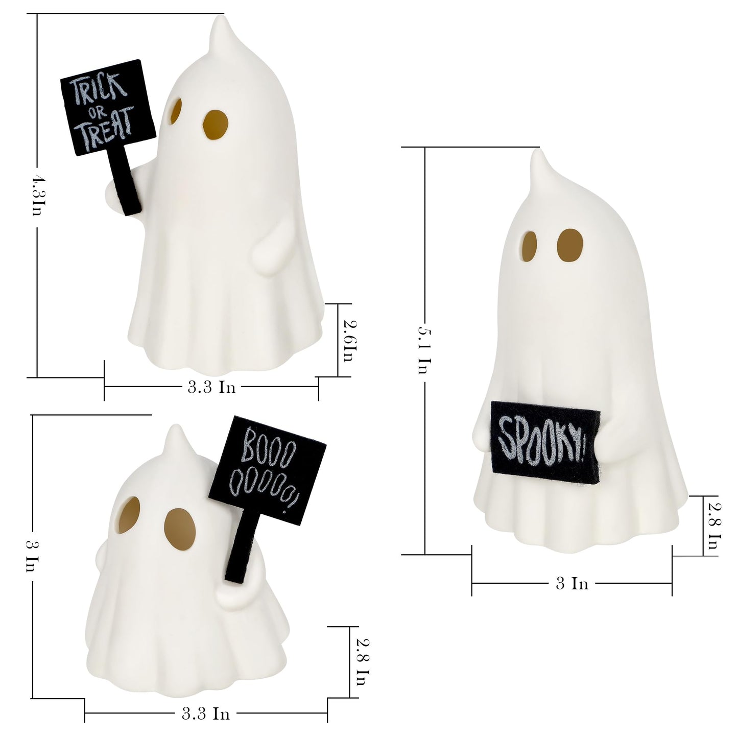 FORUP Halloween Ghost Decor, Set of 3 Lighted Cute Ghost for Halloween Indoor Home Table Decorations