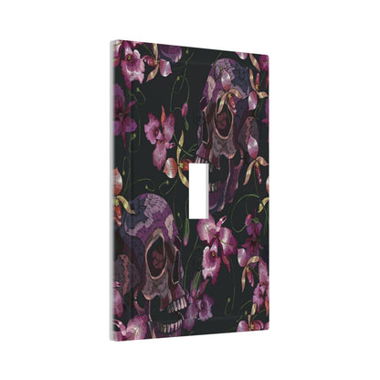 Gothic Purple Skull 1 Gang Light Switch Plate Single Toggle Wall Plate Cover Electrical Switchplate Faceplate Spooky Skeleton Goth Retro Flower Floral Halloween Plant Leaves Botanical Scary Room Decor