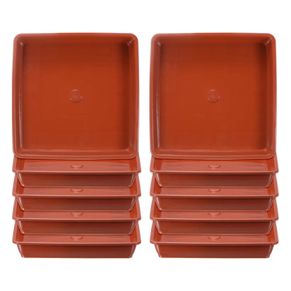 M METERXITY 10-Pack Plant Pot Saucers, 6 Inch Plastic Square Flower Drip Tray, Pot No Holes Durable Plant Trays for Pots Base Indoors/Outdoors Plants [Brick Red]