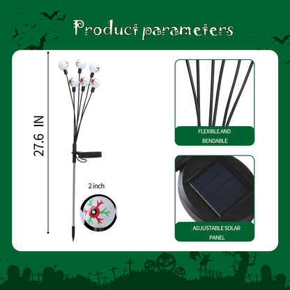 MOUOUSO Solar Halloween Lights，2 Pack Outdoor Halloween Decorations Lights, 12LED Green Eyeball Swaying Lamps for Garden Decor, Yard, Lawn, Party Decorations