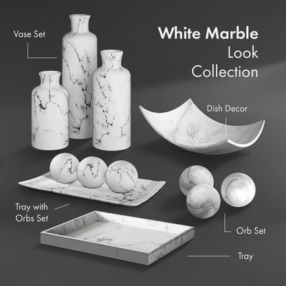 Creative Scents White Marble Look Vases Home Decor - Vase Set of 3 - Perfect for Holding Pampas Grass, Dried/Fresh Flowers, Vases for Your Kitchen, Bedroom, Office, Living/Dining Room, or Shelf Decor