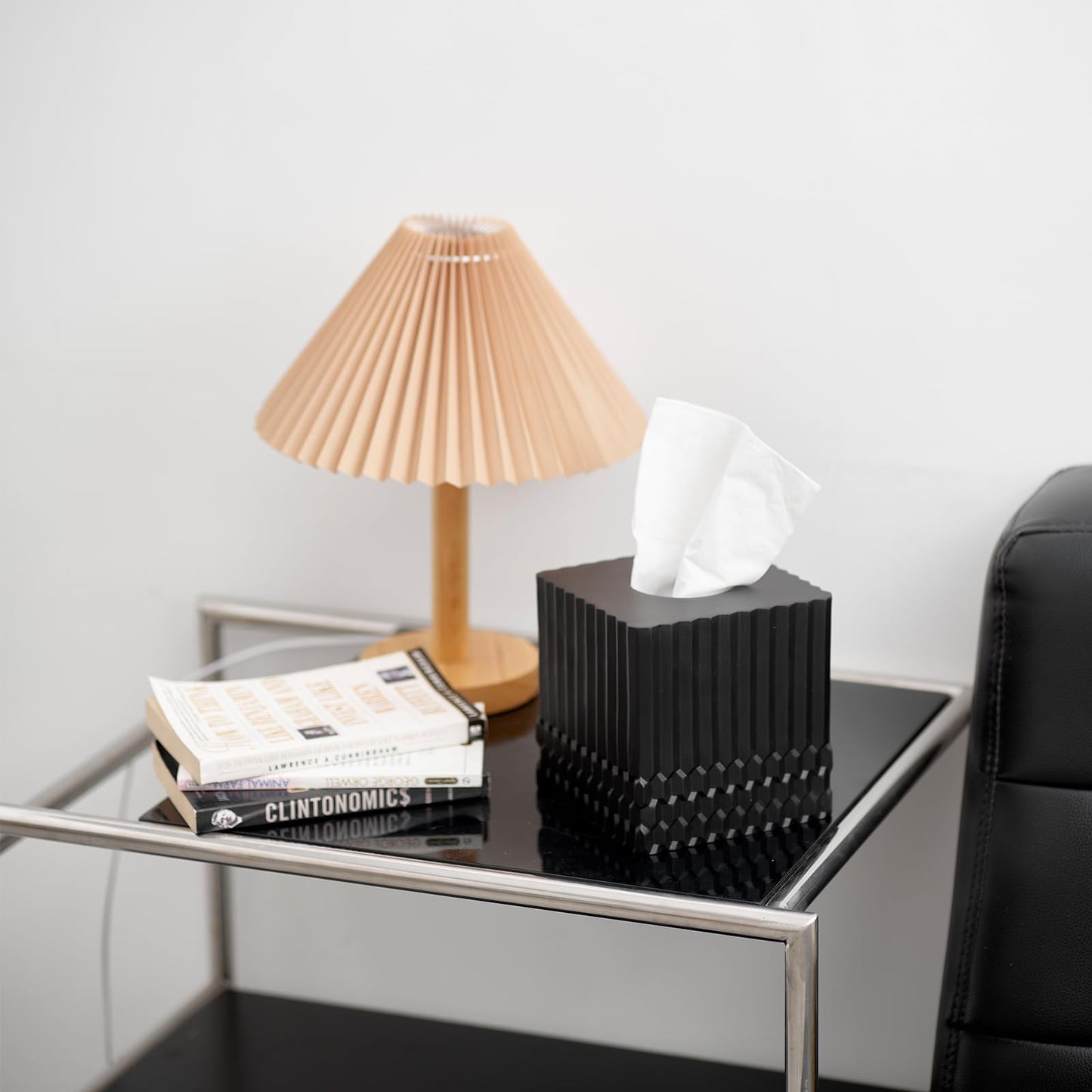 Black Tissue Box Cover Square, Tissue Box Holder for Bathroom Countertop,Vanity, Tabletop, Bedroom Night Stand,Office and Living Room Decorative - Modern Geometric Striped Tissue Paper Dispenser
