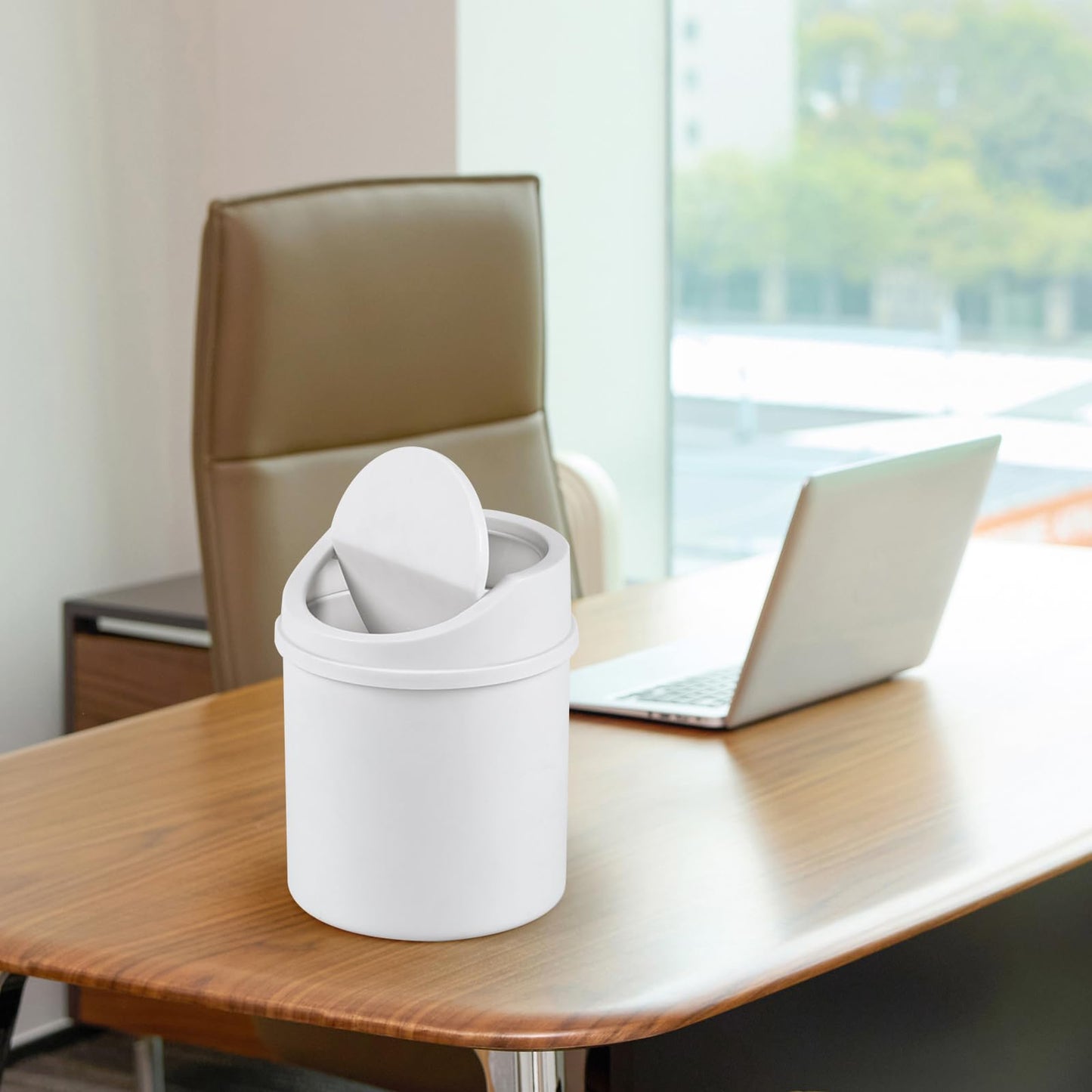 Eagrye 0.5 Gallon Tiny Desktop Trash Can, Mini Garbage Can with Swing Lid, White