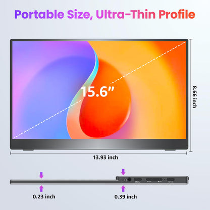 Upperizon Portable Monitor 15.6 inch FHD 87% sRGB 60Hz IPS HDR HDMI USB-C Travel Monitor for Laptop MacBook PC Surface PS5 Xbox, External Display with Kickstand & Speakers, VESA Compatible