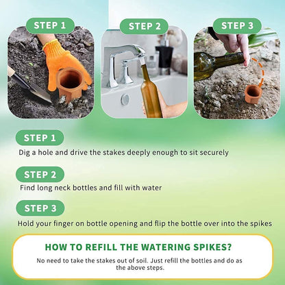 Tcamp 10 Pack Terracotta Watering Spikes, Plant Watering Devices Wine Bottle Automatic Plant Self Watering Spikes for Vacations, Self-Watering Stakes for Indoor Outdoor Plants