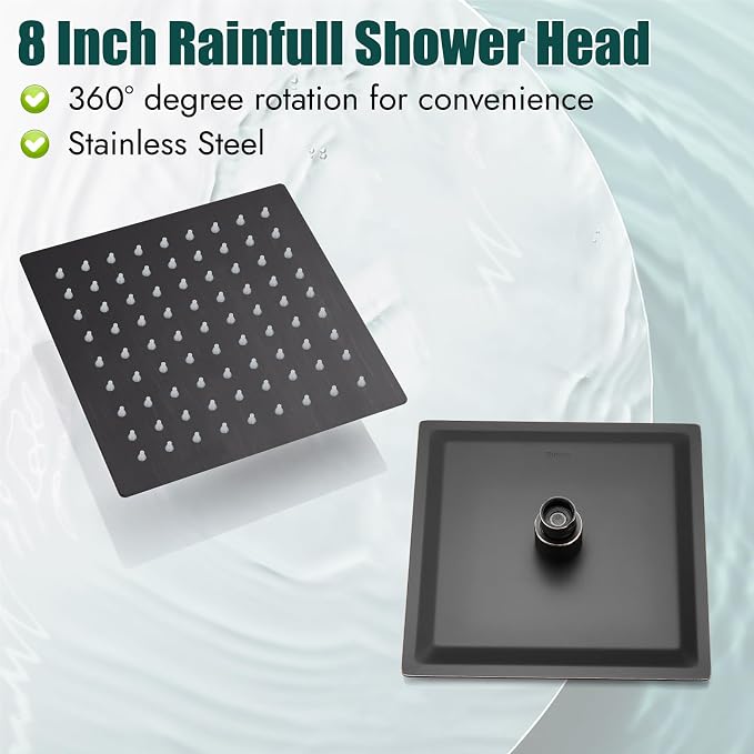 Heyalan Shower Faucet Set with Valve, Bathroom Rainfall Shower System, Wall Mount Single Handle Shower Trim Kit, Rainfall Fixed Shower Head, 8 Inch Square Shower Head,Oil Rubbed Bronze