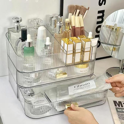 Stackable Makeup Organizer Drawers, Bathroom Vanity Organizers and Storage, Ideal for Desk and Dresser Countertops, Great for Cosmetics, skincare, Lipsticks, Nail Care -Clear