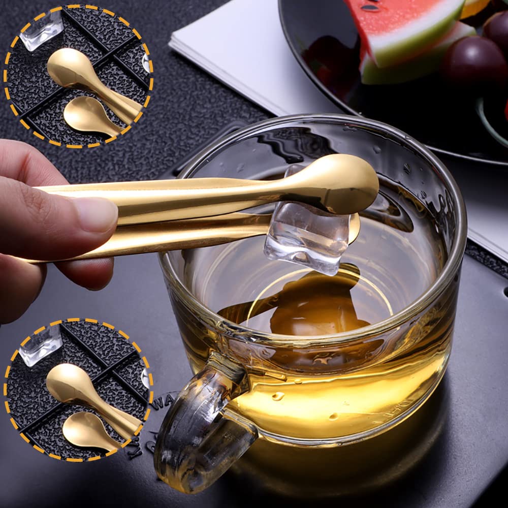 IAXSEE 10 PCS Stainless Steel Serving Utensils, Large Serving Spoons Slotted Spoons, Serving Forks, Serving Tongs, Ice Suger Tongs, Metal Utensils Set Great for Buffet Catering Banquet Party (Gold)