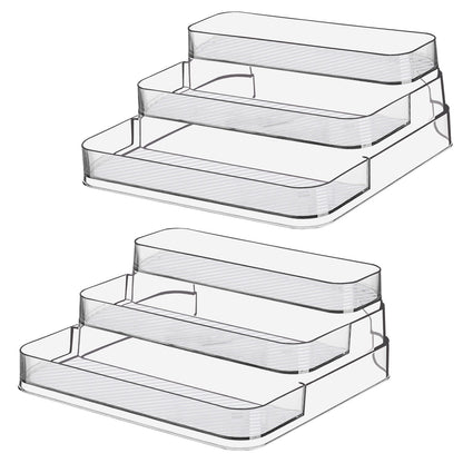 Zilphoba 2pcs Acrylic Rack, No Assembly Clear 3 Tier Condiment Bottle Shelf Vanity Organizer for Cabinet Kitchen Bathroom