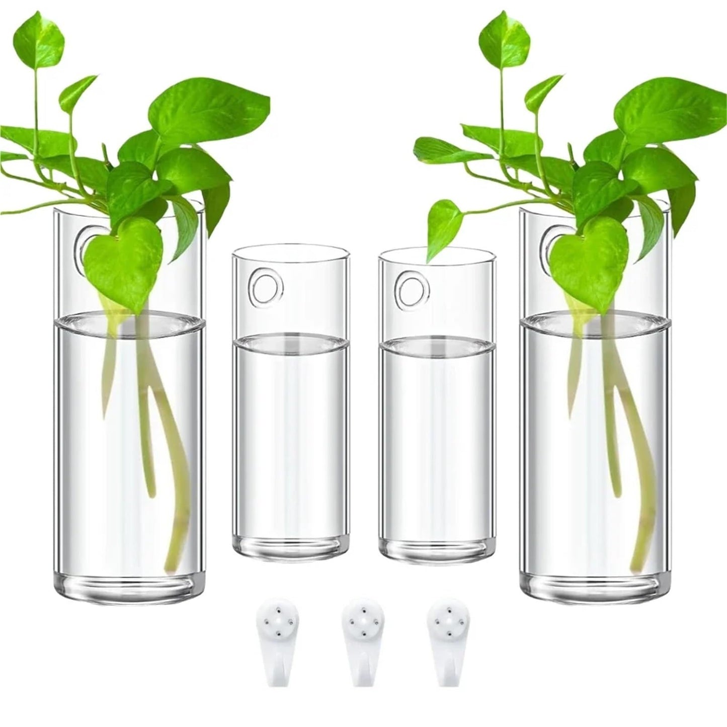 Glass Vase Vase 3Pack Wall Hanging Glass Planters Plant Terrarium Plants Holders Air Plants Wall Vase with Plastic Invisible Traceless Hangers(3Pcs Large)