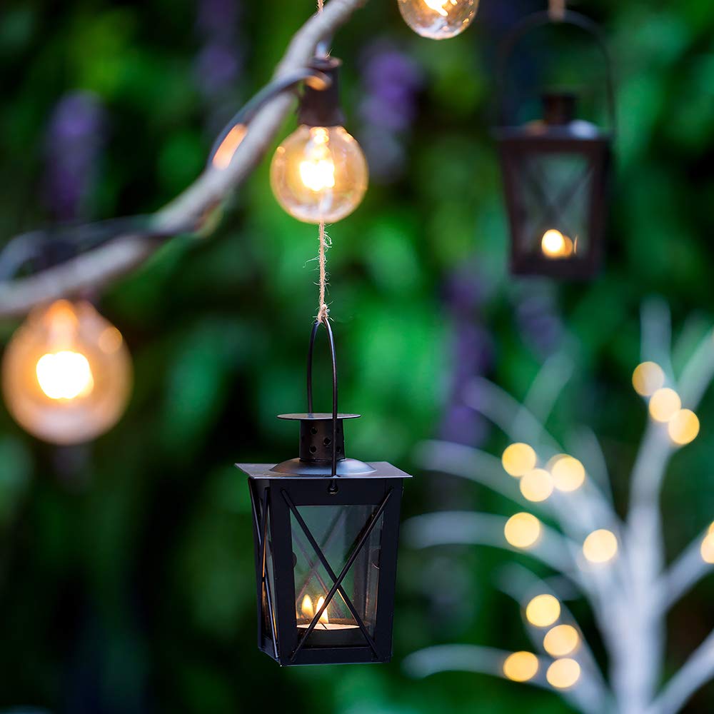2 Pcs Tealight Lanterns Hanging Candle Holder, Metal Mini Decorative Led Tea Light Candleholder Decoration for Birthday Parties Wedding Centerpiece Relaxing Spa Setting (Black, 2 Pcs)
