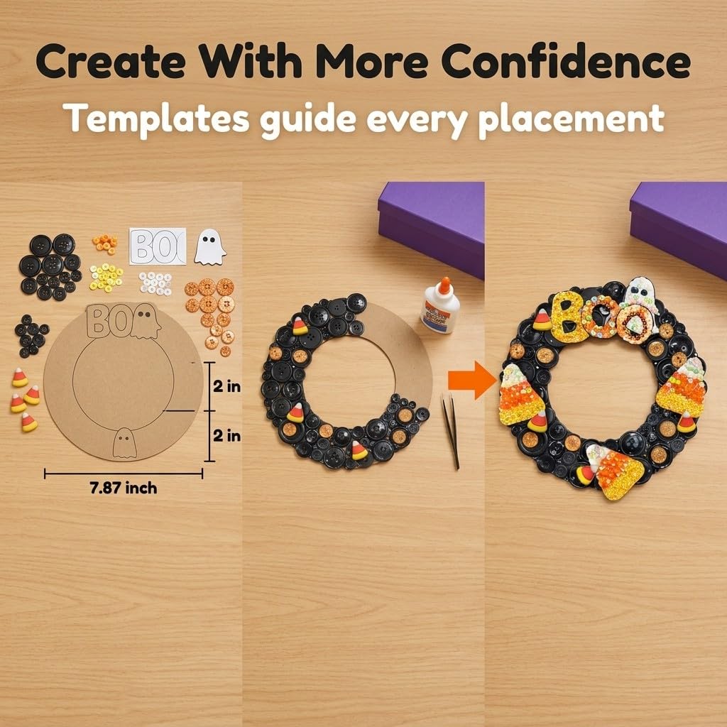 DIY Halloween Button Wreath Craft Kit with Buttons & Embellishments