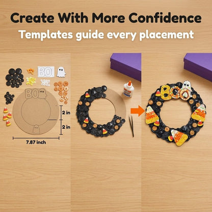 DIY Halloween Button Wreath Craft Kit with Buttons & Embellishments